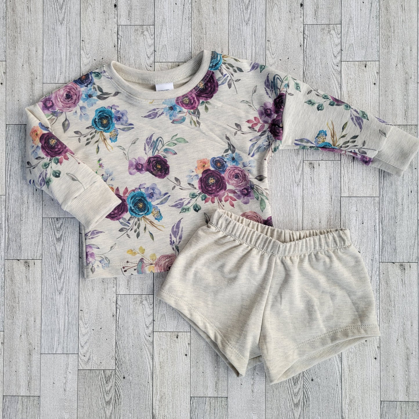 Oatmeal Floral Dolman & Beach Shorts Set