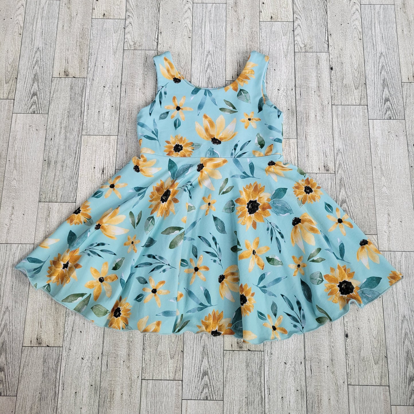 Aqua Sunflower Tank Twirl Dress *9-12m