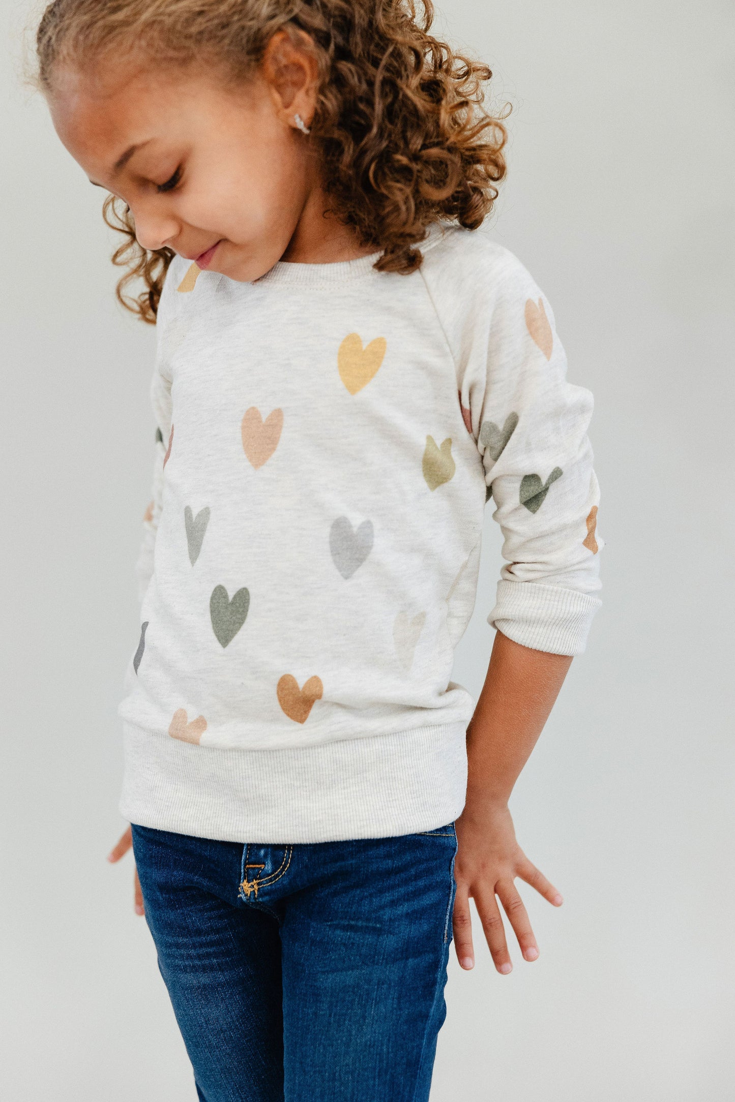 Oatmeal Earthy Hearts Crew Neck