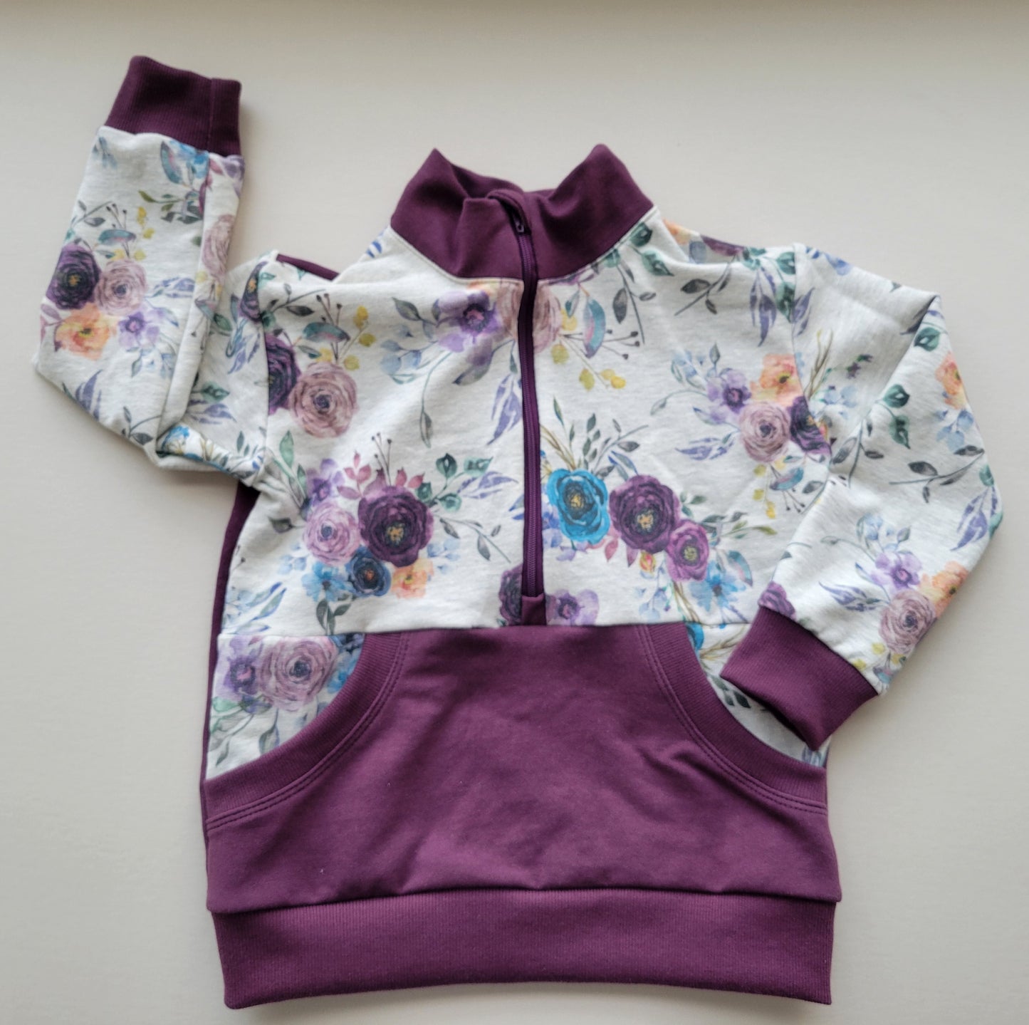 Oatmeal Floral Half Zip *3T